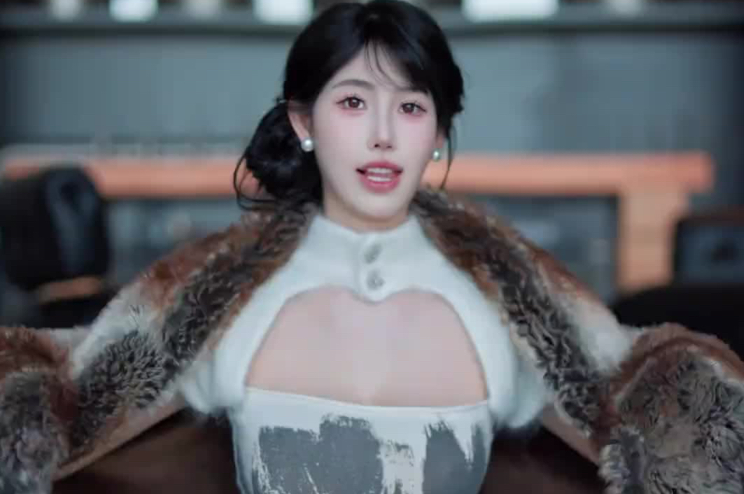 清纯美女身穿连衣裙配黑色短裤网状丝袜