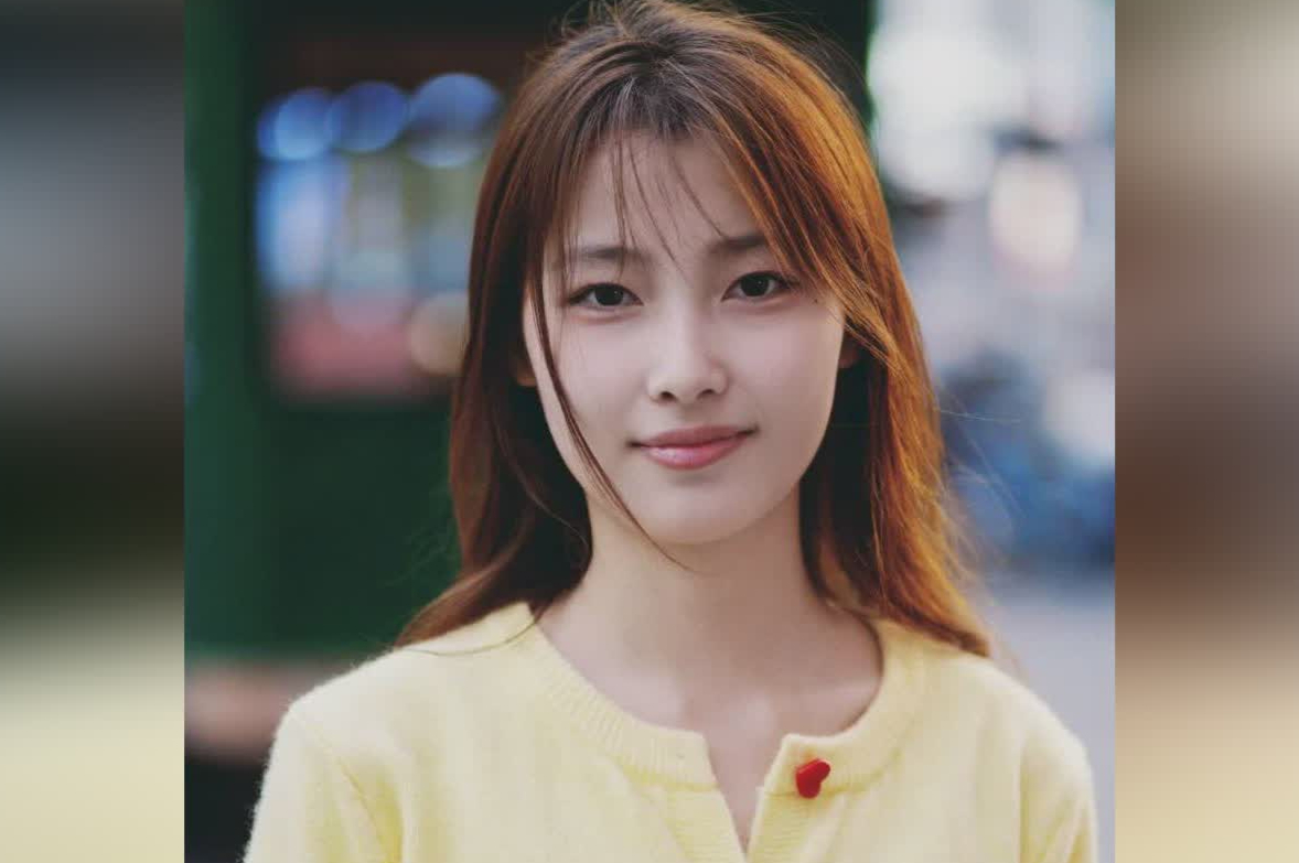 甜美阳光少女街拍清新动人黄色长袖配白色裙子
